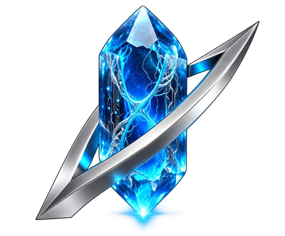 A cobalt crystal held in a silver orbit
