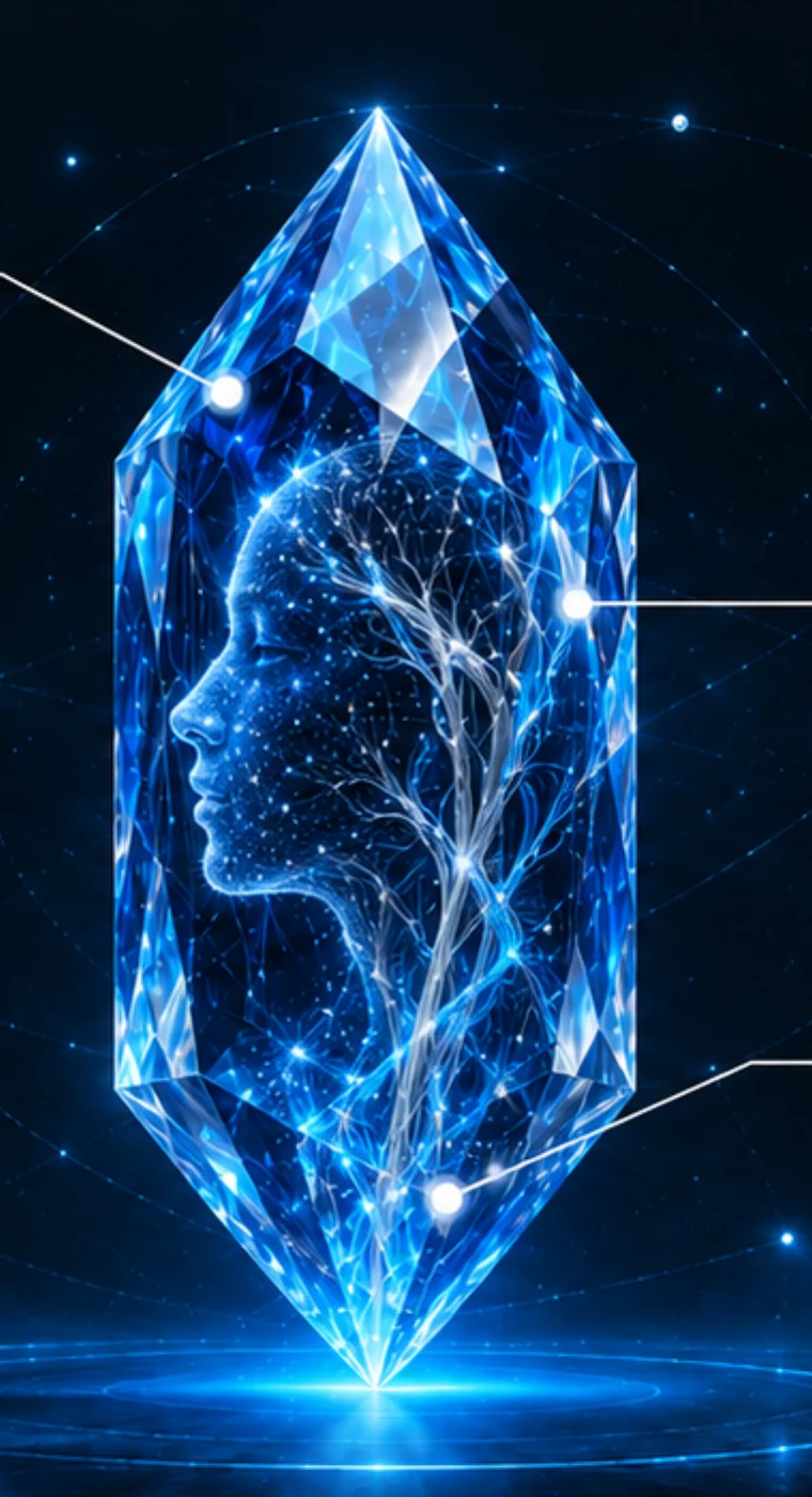 A sapphire crystal with a human profile and a branching tree of light inside